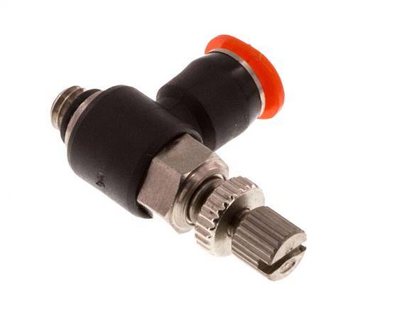 Silenciador de control de flujo Codo de entrada de medidor 4 mm - M5 Latón/PBT