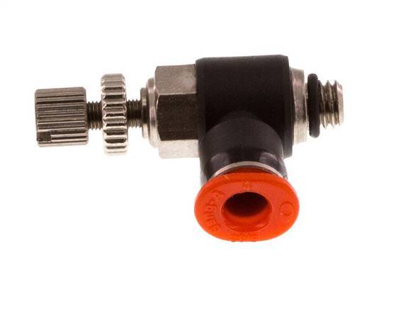 Silenciador de control de flujo Codo de entrada de medidor 4 mm - M5 Latón/PBT