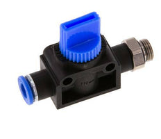 Válvula manual de cierre de 3/2 vías 6 mm - G1/8'' Plástico/Latón Ventilación por el lado de la rosca