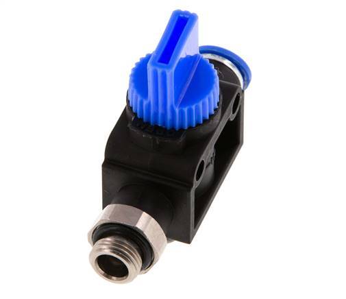 Válvula manual de cierre de 3/2 vías 6 mm - G1/8'' Plástico/Latón Ventilación por el lado de la rosca