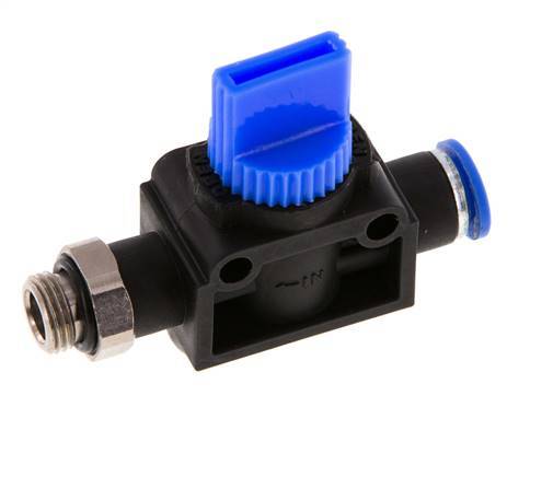 Válvula manual de cierre de 3/2 vías 6 mm - G1/8'' Plástico/Latón Ventilación por el lado de la rosca
