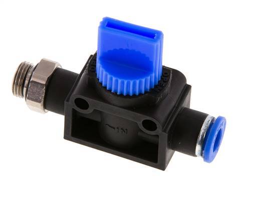 Válvula manual de cierre de 3/2 vías 6 mm - G1/8'' Plástico/Latón Ventilación por el lado de la rosca