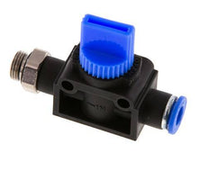 Válvula manual de cierre de 3/2 vías 6 mm - G1/8'' Plástico/Latón Ventilación por el lado de la rosca