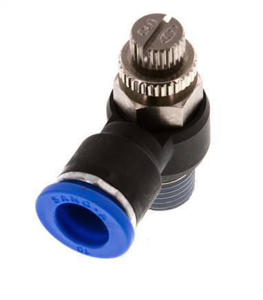 Silenciador de control de flujo Codo de salida del medidor 10 mm - R1/4'' Latón/PA 66