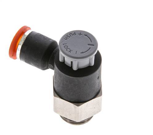 Válvula de control de flujo Codo de entrada de medidor 6 mm - G1/4'' Latón/PA 66 Tuerca de seguridad