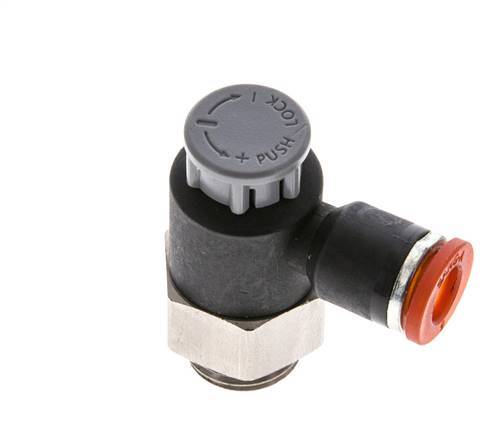 Válvula de control de flujo Codo de entrada de medidor 6 mm - G1/4'' Latón/PA 66 Tuerca de seguridad