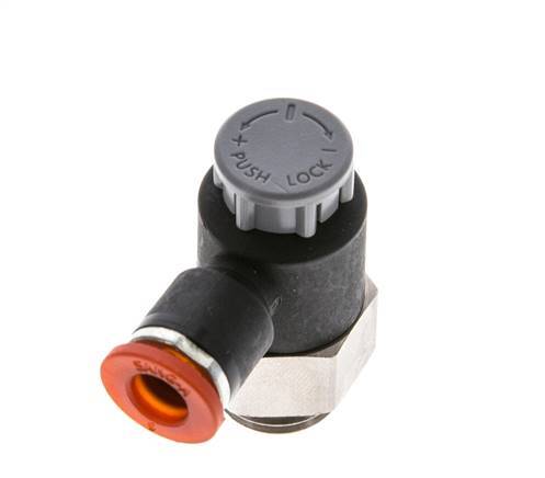 Válvula de control de flujo Codo de entrada de medidor 6 mm - G1/4'' Latón/PA 66 Tuerca de seguridad
