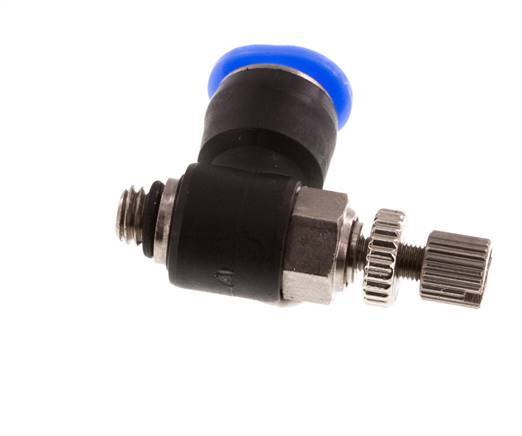 Codo de salida del silenciador de control de flujo 6 mm - M5 Latón/PBT