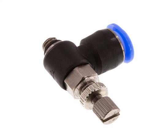 Codo de salida del silenciador de control de flujo 6 mm - M5 Latón/PBT