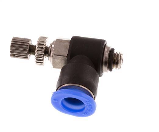 Codo de salida del silenciador de control de flujo 6 mm - M5 Latón/PBT