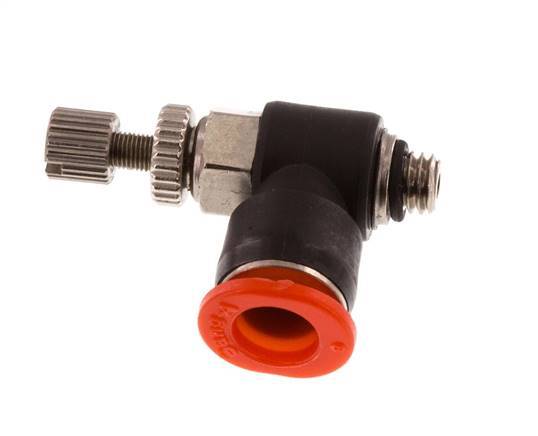 Silenciador de control de flujo Codo de entrada de medidor 6 mm - M5 Latón/PBT