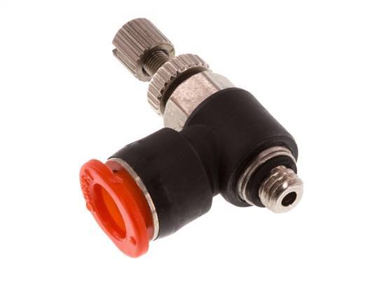 Flow Control Silencer Meter-In Elbow 6 mm - M5 Brass/PBT