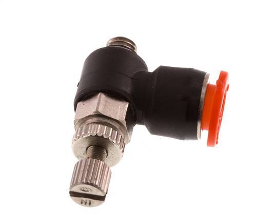 Silenciador de control de flujo Codo de entrada de medidor 6 mm - M5 Latón/PBT