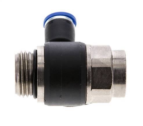 Codo de salida del silenciador de control de flujo 8 mm - G1/2'' Latón/PA 66 Tornillo ranurado