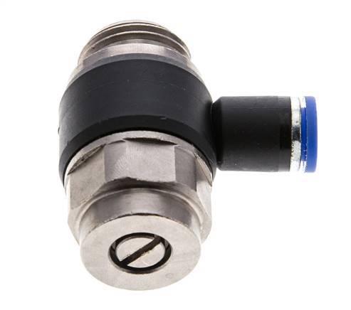 Codo de salida del silenciador de control de flujo 8 mm - G1/2'' Latón/PA 66 Tornillo ranurado