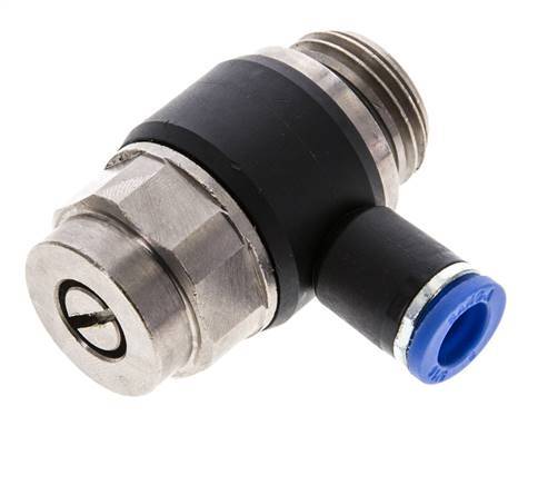 Codo de salida del silenciador de control de flujo 8 mm - G1/2'' Latón/PA 66 Tornillo ranurado