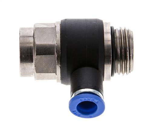 Codo de salida del silenciador de control de flujo 8 mm - G1/2'' Latón/PA 66 Tornillo ranurado