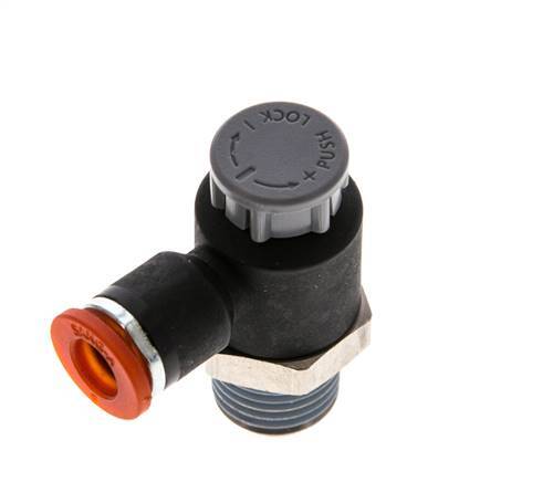 Flow Control Valve Meter-In Elbow 6 mm - R1/4'' Brass/PA 66 Locknut