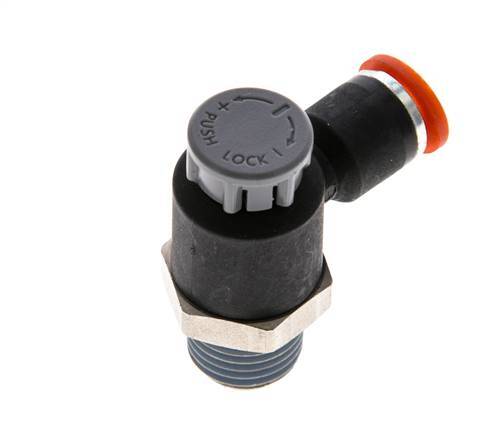 Flow Control Valve Meter-In Elbow 6 mm - R1/4'' Brass/PA 66 Locknut