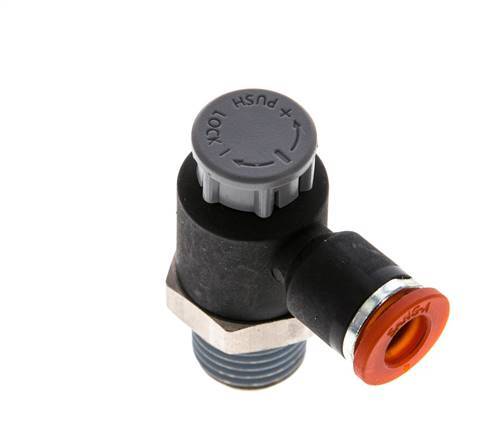 Flow Control Valve Meter-In Elbow 6 mm - R1/4'' Brass/PA 66 Locknut