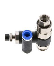 Silenciador de control de flujo Medidor de salida giratorio de 6 mm - G1/4''-G1/8'' Latón/PA 66 con válvula de retención accionada por piloto