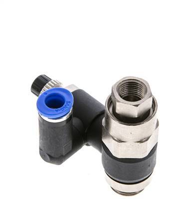 Silenciador de control de flujo Medidor de salida giratorio de 6 mm - G1/4''-G1/8'' Latón/PA 66 con válvula de retención accionada por piloto