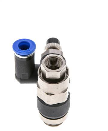 Silenciador de control de flujo Medidor de salida giratorio de 6 mm - G1/4''-G1/8'' Latón/PA 66 con válvula de retención accionada por piloto
