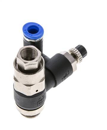 Silenciador de control de flujo Medidor de salida giratorio de 6 mm - G1/4''-G1/8'' Latón/PA 66 con válvula de retención accionada por piloto