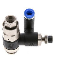 Silenciador de control de flujo Medidor de salida giratorio de 6 mm - G1/4''-G1/8'' Latón/PA 66 con válvula de retención accionada por piloto