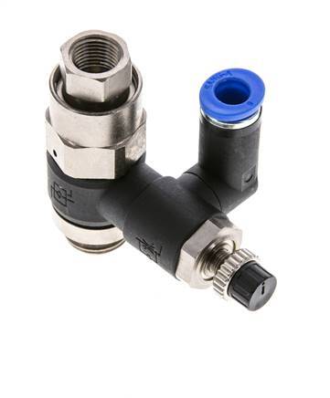 Silenciador de control de flujo Medidor de salida giratorio de 6 mm - G1/4''-G1/8'' Latón/PA 66 con válvula de retención accionada por piloto