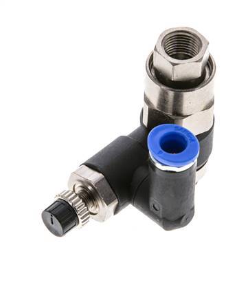 Silenciador de control de flujo Medidor de salida giratorio de 6 mm - G1/4''-G1/8'' Latón/PA 66 con válvula de retención accionada por piloto