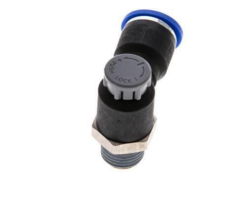 Válvula de control de flujo Codo de salida del medidor 10 mm - R1/4'' Latón/PA 66 Tuerca de seguridad