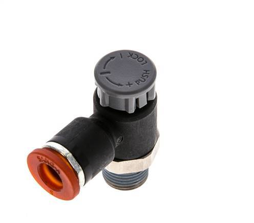 Flow Control Valve Meter-In Elbow 6 mm - R1/8'' Brass/PA 66 Locknut