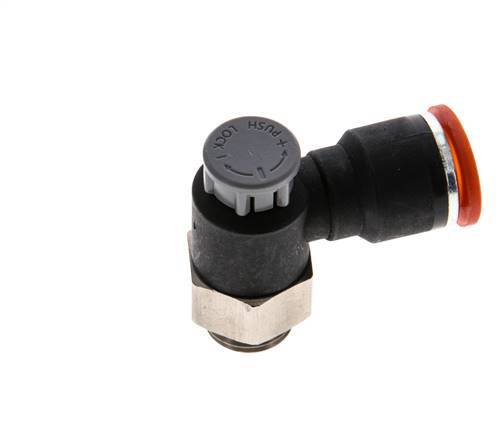 Válvula de control de flujo Codo de entrada al medidor 10 mm - G1/4'' Latón/PA 66 Tuerca de seguridad