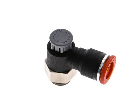 Válvula de control de flujo Codo de entrada al medidor 10 mm - G1/4'' Latón/PA 66 Tuerca de seguridad
