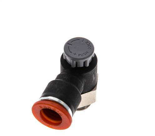 Válvula de control de flujo Codo de entrada al medidor 10 mm - G1/4'' Latón/PA 66 Tuerca de seguridad