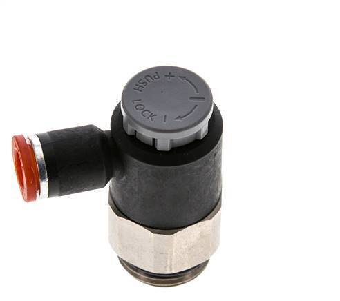 Válvula de control de flujo Codo de medición 8 mm - G1/2'' Latón/PA 66 Tuerca de seguridad