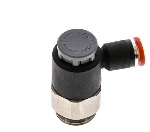 Válvula de control de flujo Codo de medición 8 mm - G1/2'' Latón/PA 66 Tuerca de seguridad