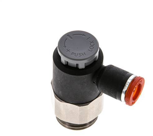 Válvula de control de flujo Codo de medición 8 mm - G1/2'' Latón/PA 66 Tuerca de seguridad