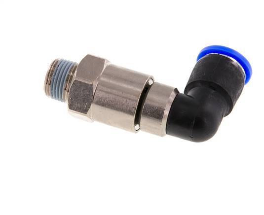 Codo de 12 mm y R3/8'' Junta giratoria rápida Rosca macho Niquelada Latón/PBT NBR Giratorio