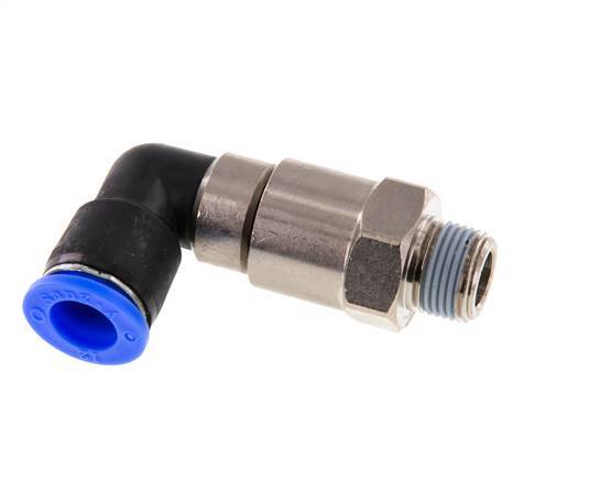 Codo de 12 mm y R3/8'' Junta giratoria rápida Rosca macho Niquelada Latón/PBT NBR Giratorio