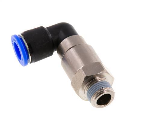 Codo de 12 mm y R3/8'' Junta giratoria rápida Rosca macho Niquelada Latón/PBT NBR Giratorio