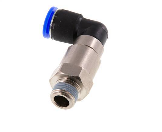 Codo de 12 mm y R3/8'' Junta giratoria rápida Rosca macho Niquelada Latón/PBT NBR Giratorio