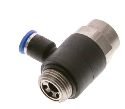 Codo de salida del silenciador de control de flujo 6 mm - G3/8'' Latón/PA 66 Tornillo ranurado