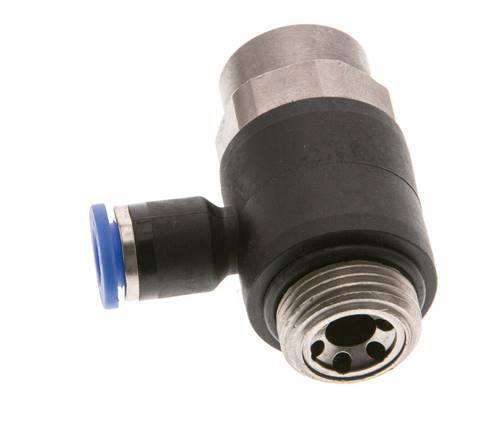 Codo de salida del silenciador de control de flujo 6 mm - G3/8'' Latón/PA 66 Tornillo ranurado