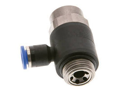 Codo de salida del silenciador de control de flujo 6 mm - G3/8'' Latón/PA 66 Tornillo ranurado