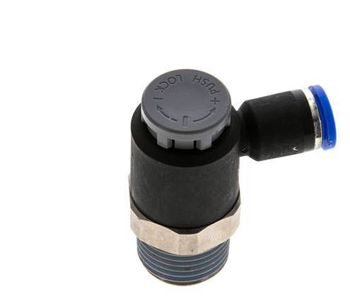 Válvula de control de flujo Codo de salida del medidor 8 mm - R1/2'' Latón/PA 66 Tuerca de seguridad