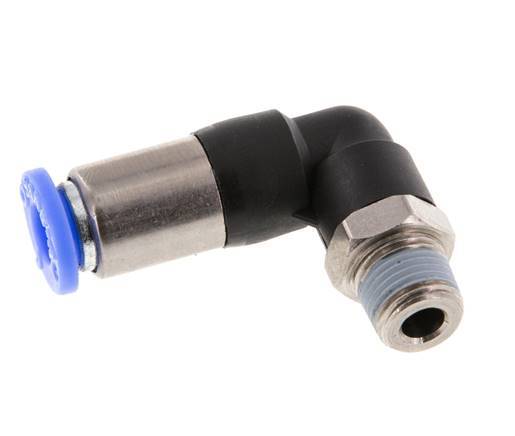 Push-In Fitting 6mm & R1/8'' Male Auto Shut-Off Elbow Brass/PBT 0-10bar (0-145psi) [2 Pieces]