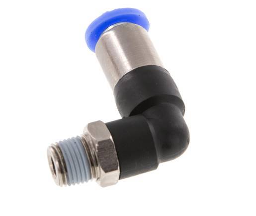 Push-In Fitting 6mm & R1/8'' Male Auto Shut-Off Elbow Brass/PBT 0-10bar (0-145psi) [2 Pieces]