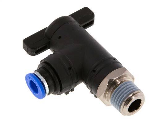 Válvula de bola de codo de 2 vías 6 mm - R1/4'' Plástico/Latón